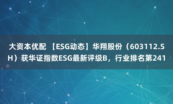 大资本优配 【ESG动态】华翔股份（603112.SH）获华证指数ESG最新评级B，行业排名第241